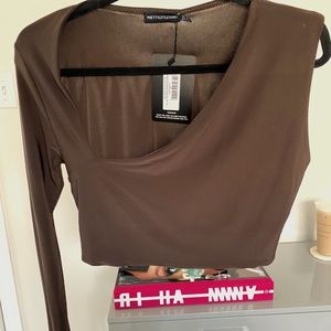 BRAND NEW W TAGS! PrettyLittleThing Brown Crop Top
